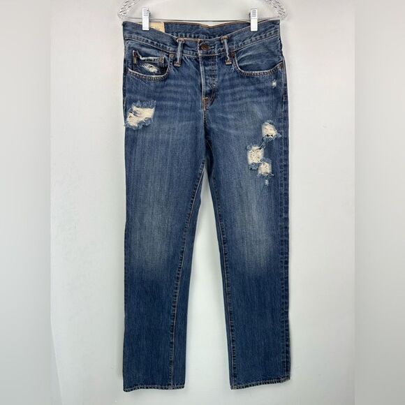 Abercrombie & Fitch Jeans Slim Straight Distressed Dark Wash Men’s Sz 31 x 32 - Picture 1 of 16
